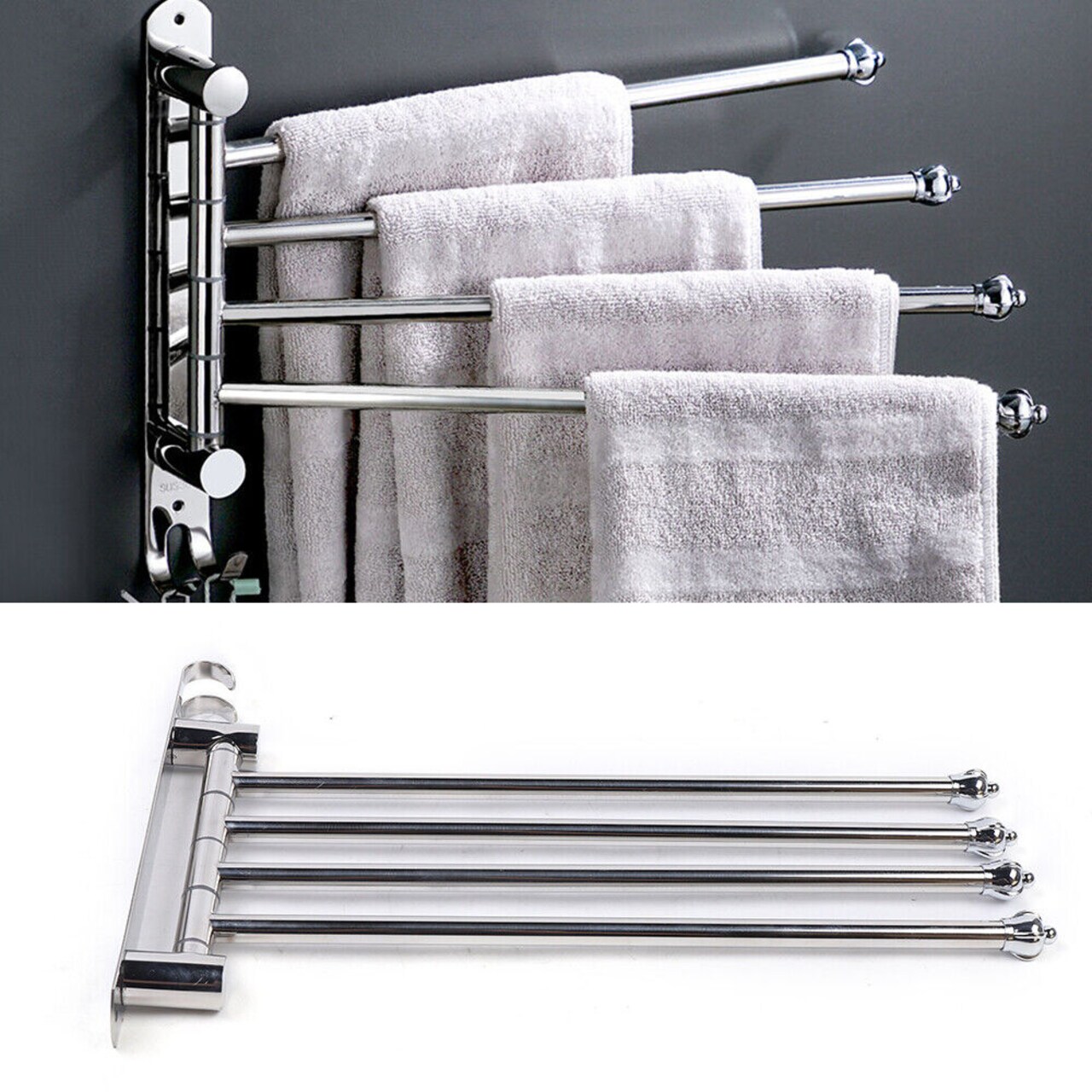 Kitcheniva 4-Arm Stainless Steel Swivel Towel Bar Hanger Wall Mount